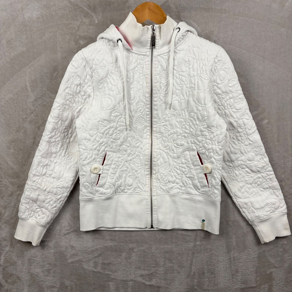 Groggy Jacket Women's Size L Y2K White Hooded Quilted Floral Zip Up Streetwear